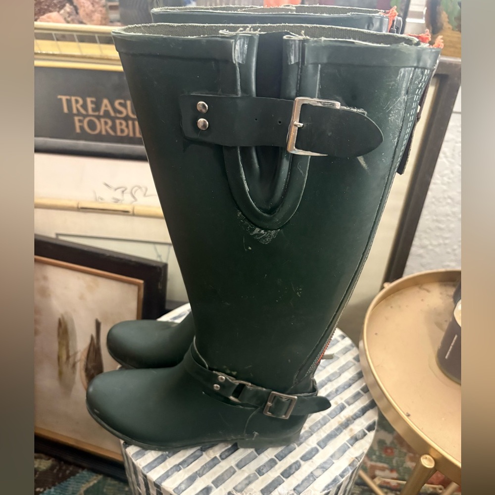 Tsunami Green Wellie rubber buckle Zip tall rain boots size 10 - Picture 2 of 5